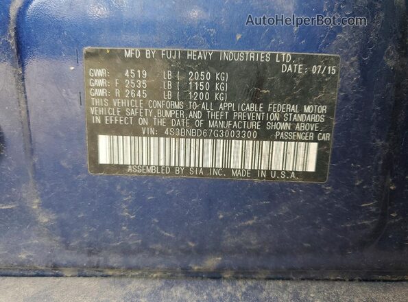 4S3BNBD67G3003300 2016 SUBARU LEGACY Blue Շարժիչի բաժամունքի տեսք