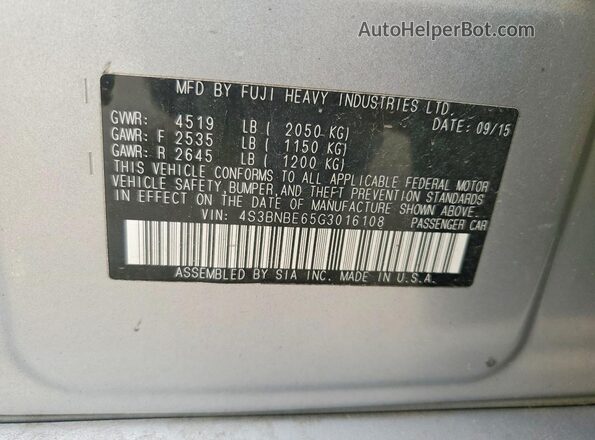 4S3BNBE65G3016108 2016 SUBARU LEGACY Silver Widok komory silnika
