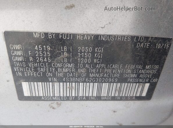 4S3BNBF62G3020969 2016 SUBARU LEGACY Gray Engine compartment view