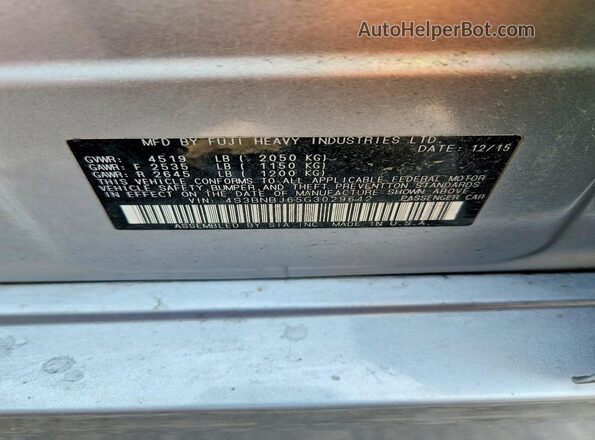 4S3BNBJ65G3029642 2016 SUBARU LEGACY Серебряный Вид наклейки с VIN-кодом