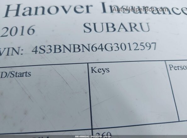 4S3BNBN64G3012597 2016 SUBARU LEGACY Blue Vista del compartimento del motor