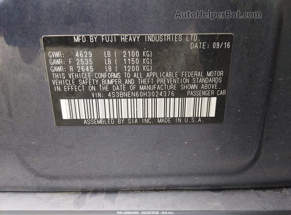 4S3BNEN60H3024376 2017 SUBARU LEGACY Blue Вид підкапотного простору