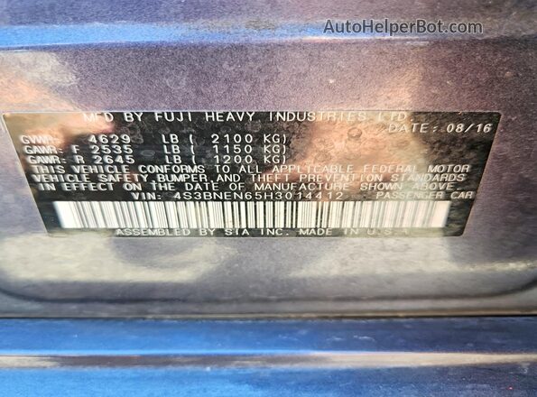 4S3BNEN65H3014412 2017 SUBARU LEGACY Blue Widok naklejki z numerem VIN