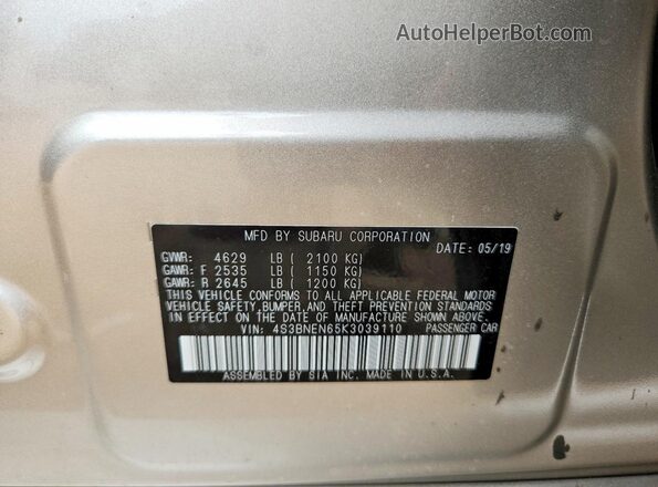 4S3BNEN65K3039110 2019 SUBARU LEGACY Tan Вид підкапотного простору