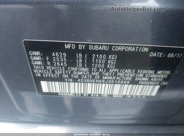 4S3BNEN68J3010909 2018 SUBARU LEGACY Blue Engine compartment view