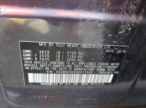 4S3BNEN69G3017442 2016 SUBARU LEGACY Gray Vista del compartimento del motor