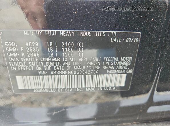 4S3BNEN69G3042700 2016 SUBARU LEGACY White Vista del compartimento del motor