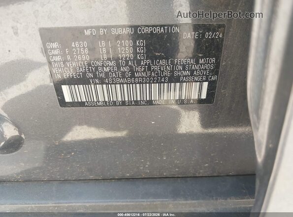 4S3BWAB68R3022743 2024 SUBARU LEGACY Серый Вид подкапотного пространства