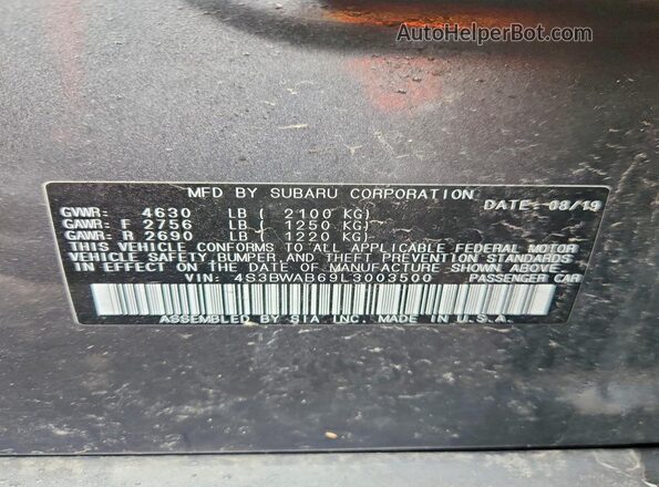 4S3BWAB69L3003500 2020 SUBARU LEGACY Gray Widok komory silnika