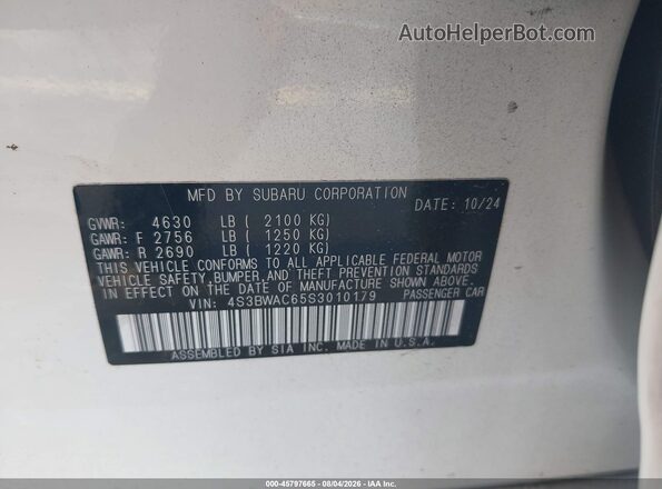 4S3BWAC65S3010179 2025 SUBARU LEGACY White Вид підкапотного простору