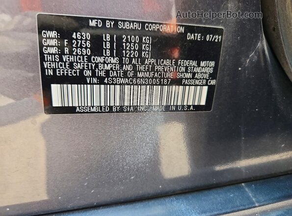 4S3BWAC66N3005187 2022 SUBARU LEGACY Silver ძრავის განყოფილების ხედი