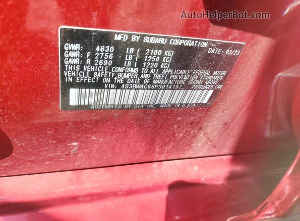 4S3BWAC66P3014197 2023 SUBARU LEGACY Red Widok komory silnika