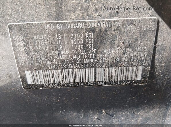 4S3BWAC69L3008291 2020 SUBARU LEGACY Серый Вид подкапотного пространства
