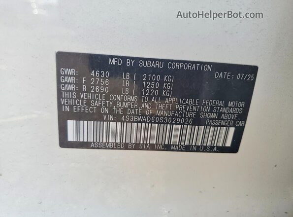 4S3BWAD60S3029026 2025 SUBARU LEGACY White Շարժիչի բաժամունքի տեսք