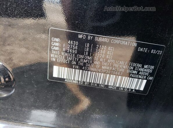4S3BWAD62P3015667 2023 SUBARU LEGACY Black Vista del compartimento del motor