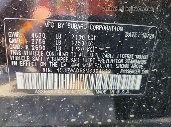 4S3BWAD63M3004219 2021 SUBARU LEGACY Черный Вид подкапотного пространства