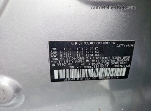 4S3BWAD67S3019254 2025 SUBARU LEGACY Silver Շարժիչի բաժամունքի տեսք