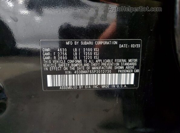 4S3BWAF65P3012730 2023 SUBARU LEGACY Black Вид підкапотного простору