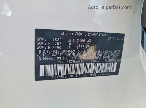 4S3BWAF67S3015072 2025 SUBARU LEGACY Белый Вид подкапотного пространства