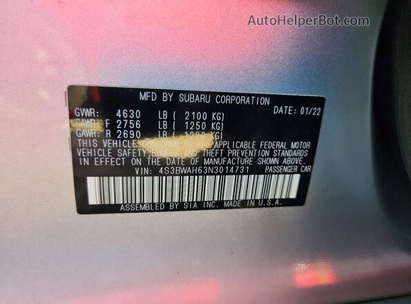 4S3BWAH63N3014731 2022 SUBARU LEGACY Silver Widok komory silnika