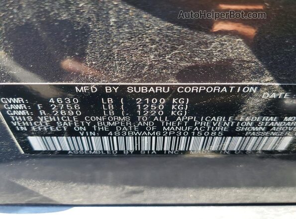 4S3BWAM62P3015085 2023 SUBARU LEGACY Charcoal Vista de la etiqueta del VIN