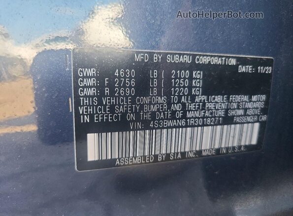 4S3BWAN61R3018271 2024 SUBARU LEGACY Синий Вид подкапотного пространства