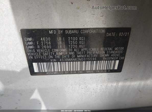 4S3BWAN62M3015596 2021 SUBARU LEGACY Silver ძრავის განყოფილების ხედი