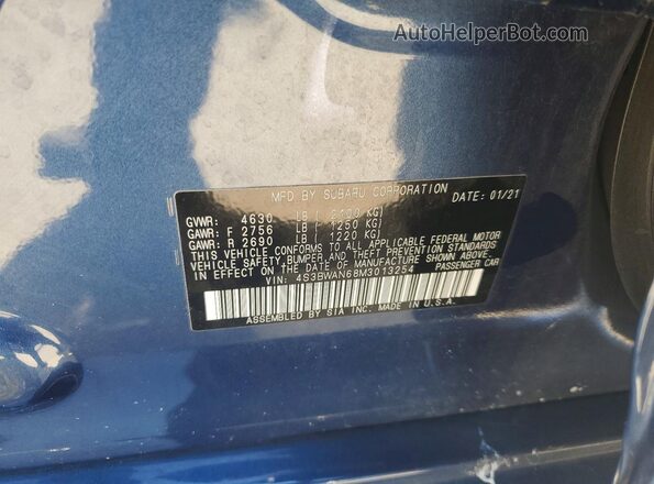 4S3BWAN68M3013254 2021 SUBARU LEGACY Blue Engine compartment view