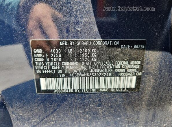 4S3BWAN68S3028219 2025 SUBARU LEGACY Blue Вид підкапотного простору