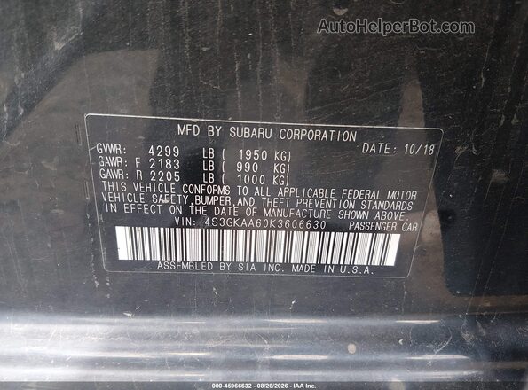 4S3GKAA60K3606630 2019 SUBARU IMPREZA Black Vista del compartimento del motor