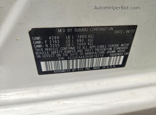 4S3GKAA63H3616710 2017 SUBARU IMPREZA Белый Вид наклейки с VIN-кодом
