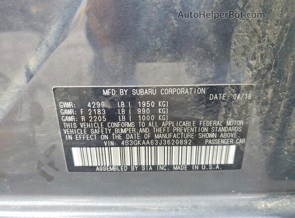 4S3GKAA63J3620892 2018 SUBARU IMPREZA Gray ძრავის განყოფილების ხედი