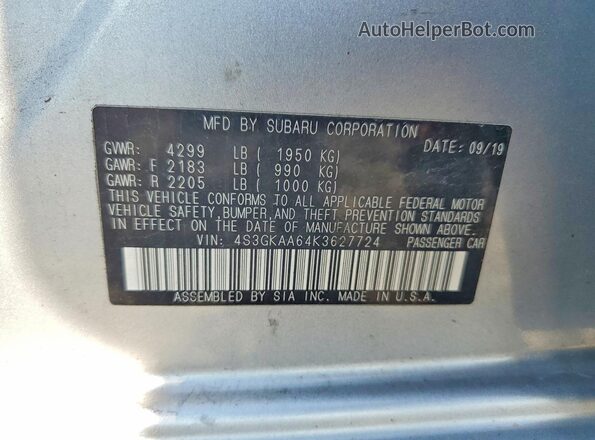 4S3GKAA64K3627724 2019 SUBARU IMPREZA Silver ძრავის განყოფილების ხედი