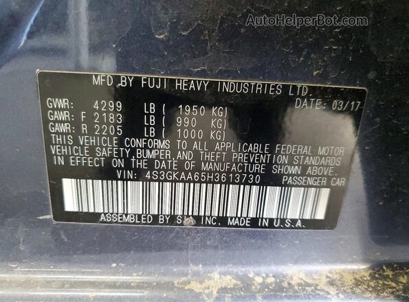4S3GKAA65H3613730 2017 SUBARU IMPREZA Gray Շարժիչի բաժամունքի տեսք