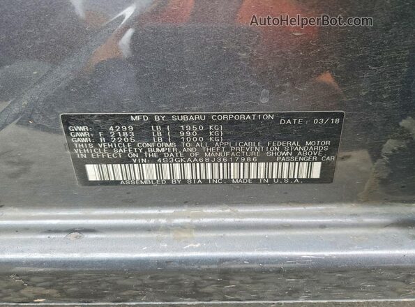 4S3GKAA68J3617986 2018 SUBARU IMPREZA Gray Вид підкапотного простору