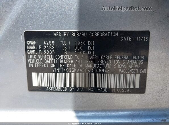4S3GKAA68K3608948 2019 SUBARU IMPREZA Silver ძრავის განყოფილების ხედი