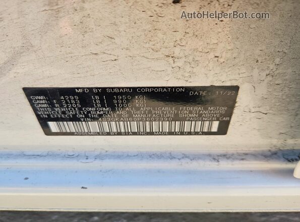 4S3GKAB60P3602390 2023 SUBARU IMPREZA White Vista de la etiqueta del VIN