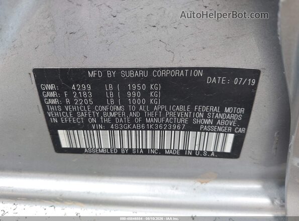 4S3GKAB61K3623967 2019 SUBARU IMPREZA Серебряный Вид подкапотного пространства