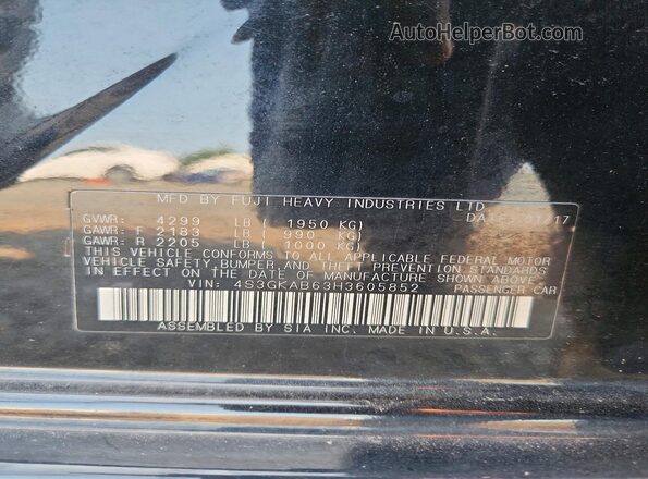 4S3GKAB63H3605852 2017 SUBARU IMPREZA Black Widok komory silnika