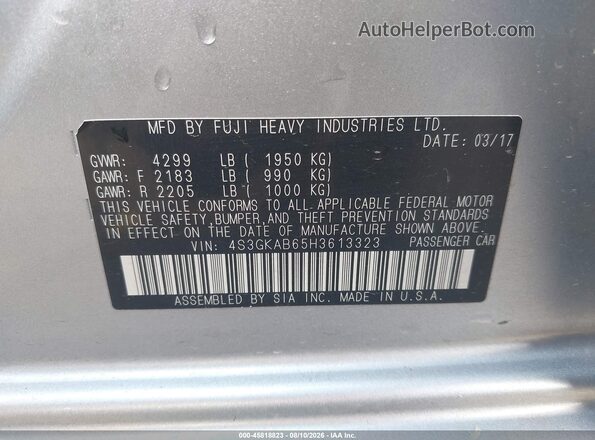 4S3GKAB65H3613323 2017 SUBARU IMPREZA Silver Engine compartment view