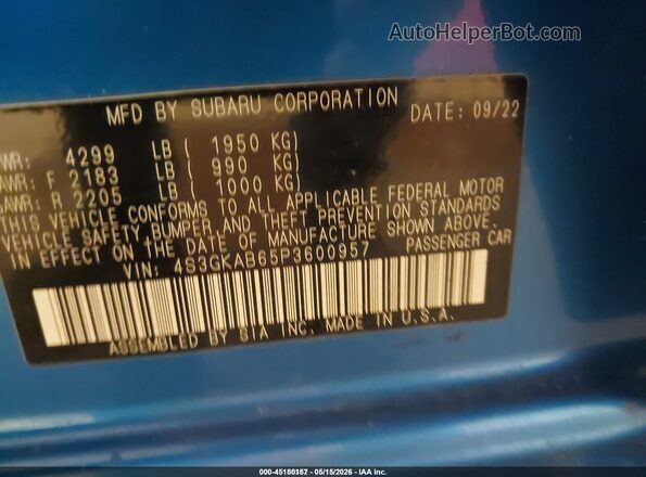 4S3GKAB65P3600957 2023 SUBARU IMPREZA Blue Engine compartment view