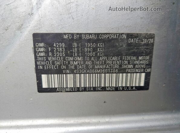 4S3GKAB66M3601708 2021 SUBARU IMPREZA Silver Շարժիչի բաժամունքի տեսք