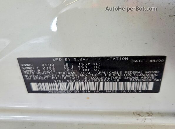 4S3GKAB67P3600149 2023 SUBARU IMPREZA White Widok komory silnika