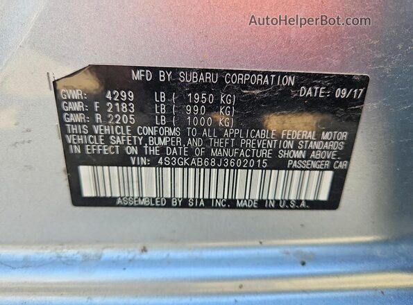 4S3GKAB68J3602015 2018 SUBARU IMPREZA Silver VIN կոդի պիտակի տեսք