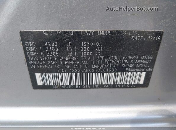 4S3GKAB69H3601689 2017 SUBARU IMPREZA Silver Widok komory silnika