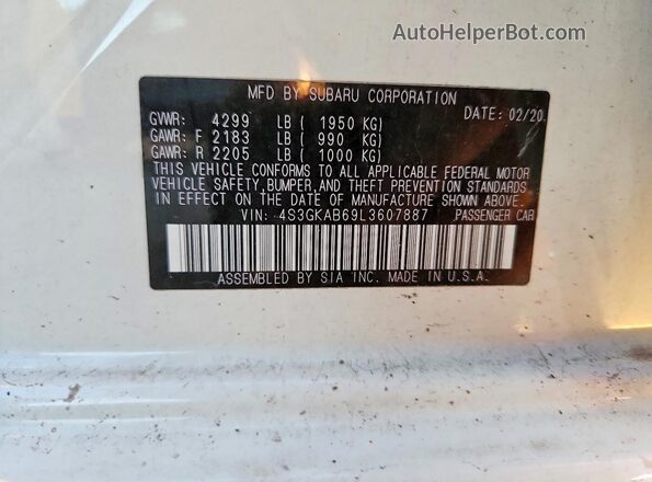 4S3GKAB69L3607887 2020 SUBARU IMPREZA White Շարժիչի բաժամունքի տեսք