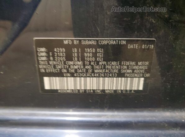 4S3GKAC64K3612413 2019 SUBARU IMPREZA Blue VIN կոդի պիտակի տեսք
