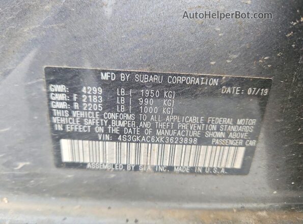 4S3GKAC6XK3623898 2019 SUBARU IMPREZA Gray ძრავის განყოფილების ხედი