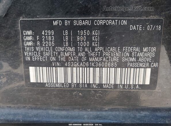 4S3GKAD61K3600685 2019 SUBARU IMPREZA  Вид подкапотного пространства