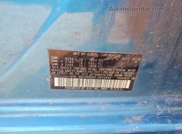 4S3GKAD64J3622842 2018 SUBARU IMPREZA Blue Вид підкапотного простору